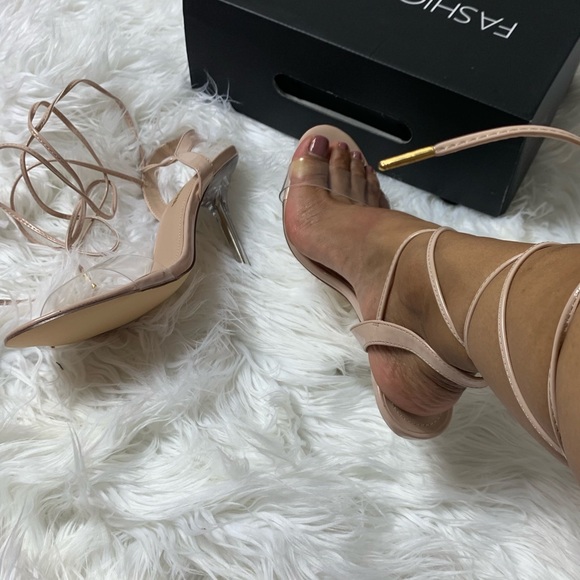 Nude Patent Lace Up Heels - Picture 5 of 5